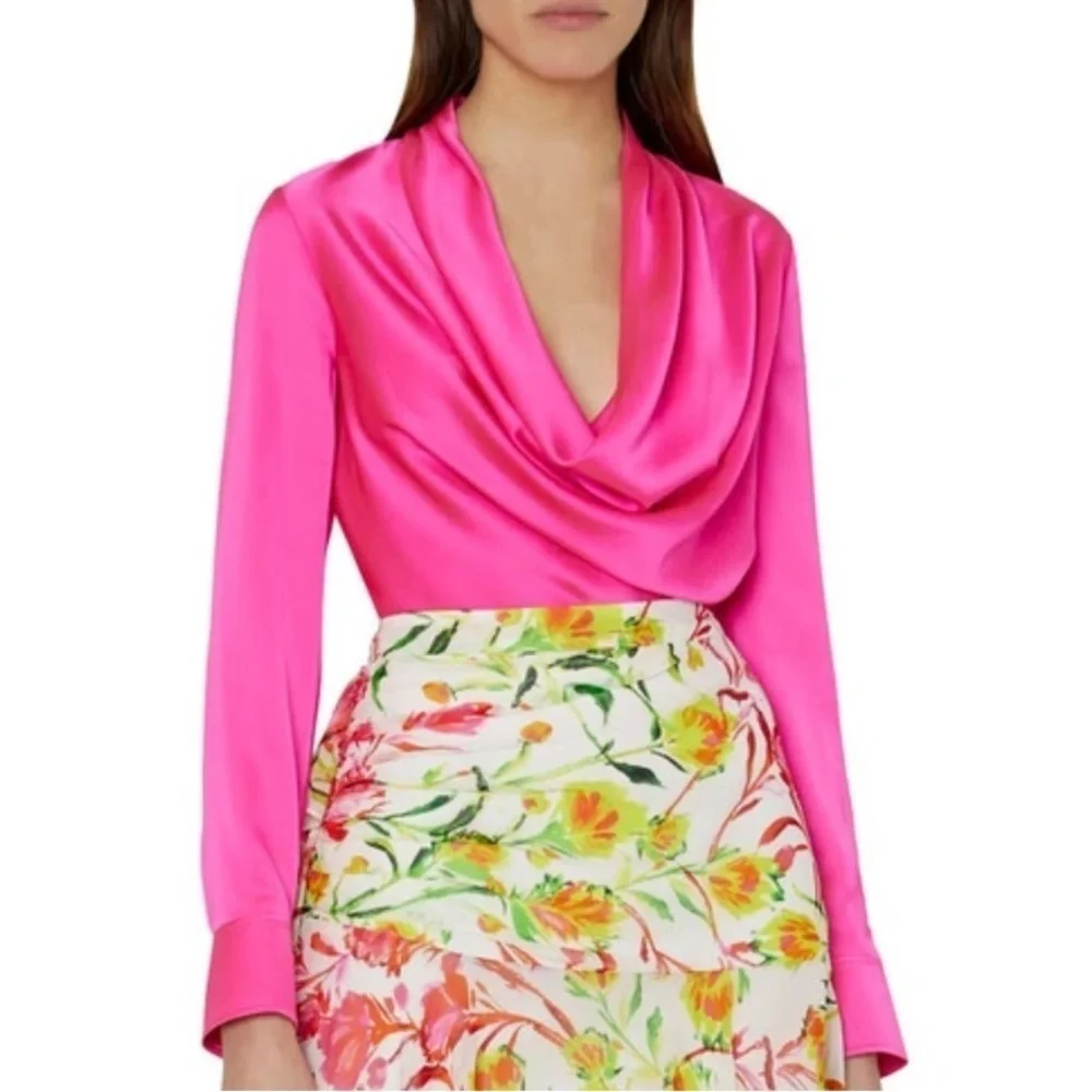 MILLY Nancy Cowl Neck Satin Top